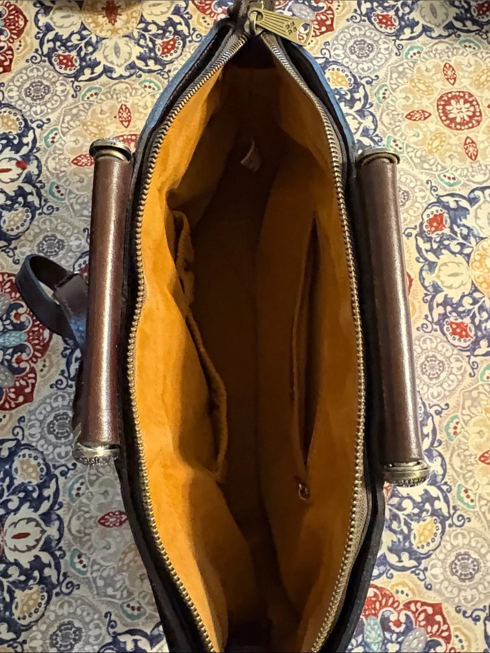 Patricia Nash Dark Brown Leather Satchel with Shoulder Strap